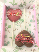 Load image into Gallery viewer, Chocolate Heart Lollies box of 2 (INCLUDING VEGAN OPTIONS)
